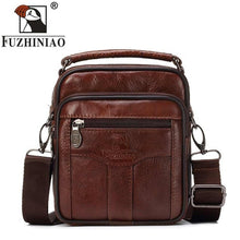 Load image into Gallery viewer, FUZHINIAO Genuine Cow Leather Messenger Bag Men Handbag Chest Crossbody Shoulder Bag Tas Business Small Male Bolsas Sac Brown